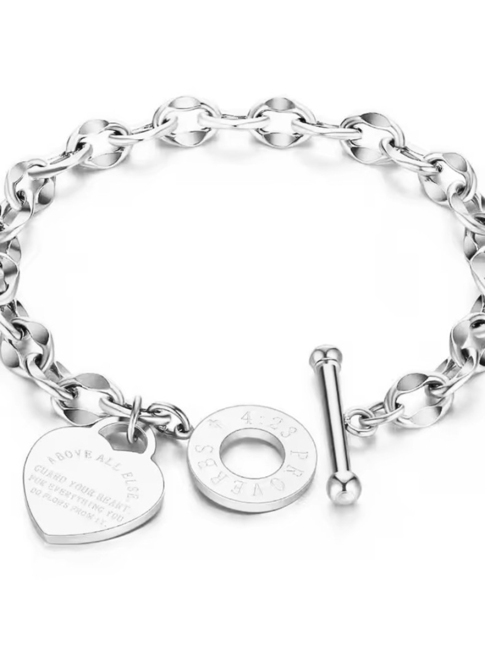 Sterling Silver Heart Charm Toggle Bracelet - Women Jewelry